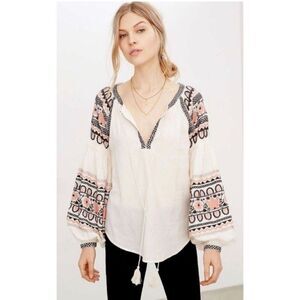 Urban Outfitters Ecote Embroidered Puff Sleeve Top